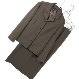 PRESTON & YORK! KHAKI GREEN DRAPEY, FLOWING MICROFIBER 2PC PANTS SUIT! SZ 14